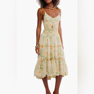 Free People Green and Yellow Floral Midi Dress